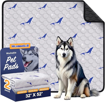 WanpeeGoo Washable Pee Pads for Dogs, 2 Pack Reusable Puppy Pads, Super Absorbent & Leakproof Dog Pads, Anti-Slip Dog Pee Pads for Puppy Training & Incontinence, Dolphin Pattern 32"x52"