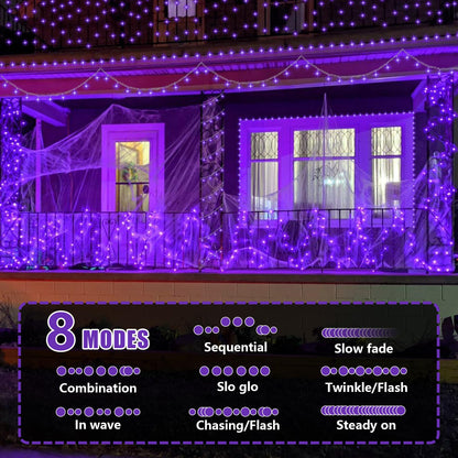 YEGUO 165ft 500 LED Christmas Lights Outdoor Waterproof, Purple String Lights Indoor Plug in, 8 Modes Clear Wire Purple Lights for Halloween Holiday Home Tree Garden Patio Decor