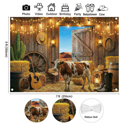 Western Barn Backdrop Cowboy Backdrop - 7x5ft Rustic Farmhouse Country Photography Background Wild West Wooden House Vintage Farm Backdrops for Birthday Party Wedding Baby Shower