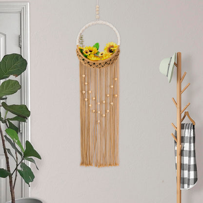 LB Brown Macrame Wall Hanging Holder, Bohemian Macrame Wall Art for Bedroom,Boho Handmade Woven Hanging Plant Shelf Toy Displays Organizer for Living Room Nursery Office 9.84" W x 35.43" L