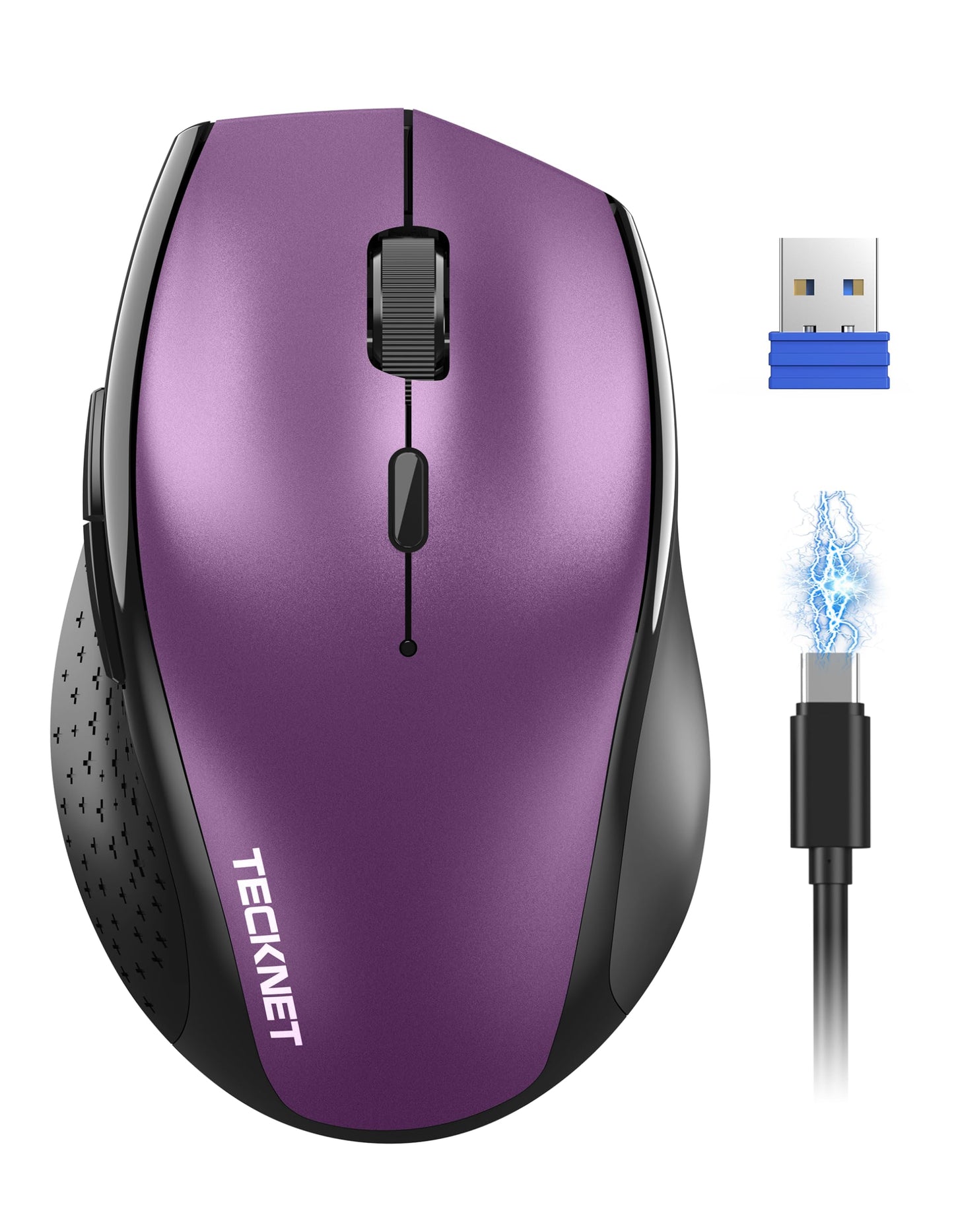 TECKNET Wireless Mouse Rechargeable,Mouse for Laptop Computer,2.4G USB Computer Mice Wireless,6 Button 6400 DPI Ergonomic Silent Mice,Portable Cordless Travel Mice-Wide Compatibility