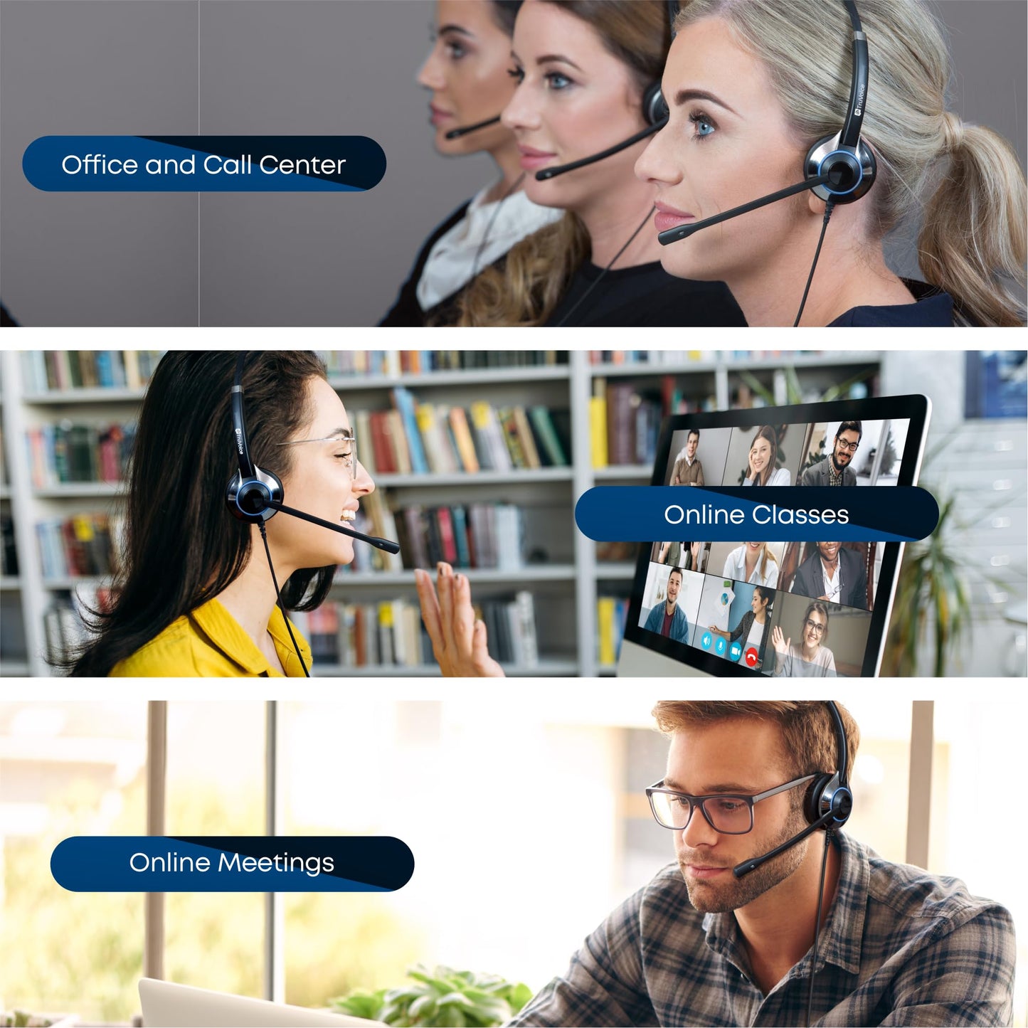 TruVoice HD-550 Office and Call Center Wired QD Headset with Noise Canceling Microphone and HD Speakers - Compatible with Mitel, Nortel, Avaya, Poly, Polycom, Shoretel, Digium, ESI, Fanvil Desk Phones