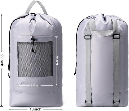Backpack Laundry Bag,Large Travel Laundry Bags with Shoulder Straps and Mesh Pockets,Laundry Backpack with Drawstring Closure for College,Trave,Dorm, Apartment,Laundromat (Grey)