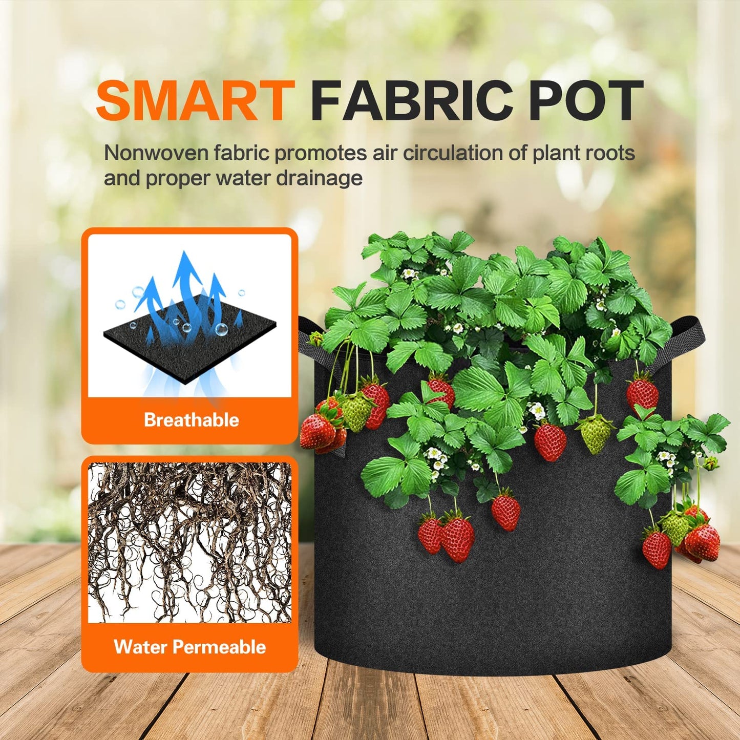 iPower 12-Pack 7 Gallon Grow Bags Heavy Duty Thickened Aeration Nonwoven Fabric Pots with Nylon Handles, for Planting Vegetables, Fruits, Flowers, Black