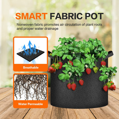 iPower 12-Pack 7 Gallon Grow Bags Heavy Duty Thickened Aeration Nonwoven Fabric Pots with Nylon Handles, for Planting Vegetables, Fruits, Flowers, Black
