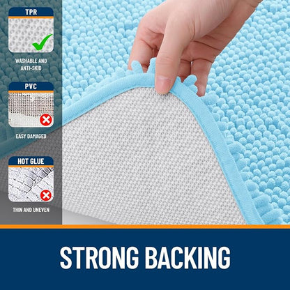 OLANLY Toilet Rugs U-Shaped 20x20, Extra Soft Absorbent Chenille Contour Bathroom Rugs for Toilet, Dry Quickly, Machine Washable, Non-Slip Bath Mat, Sky Blue