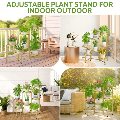 iDavosic.ly 7 Tier Large Plant Stand Indoor, 10 Inch Wide Tall Corner Metal Plant Stands Outdoor for Multiple Plants, Folding Tiered Flower Display Holder Rack Shelf, Gold