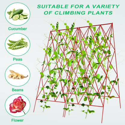 DoCred Red A-Frame Metal Garden Trellis, 2 Pack, PVC-Coated Steel, Perfect for Cucumbers, Squash, Peas, Flowering Vines