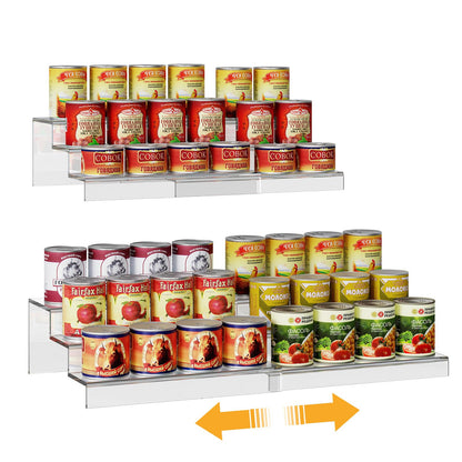 Adjustable Acrylic Can Rack Organizer for Pantry, 3 Tier Expandable Canned Storage Holder, Soda Can Dispenser Shelf Holds Up to 24 Cans, Clear Canned Display for Cabinet & Countertop (Patent Pending)