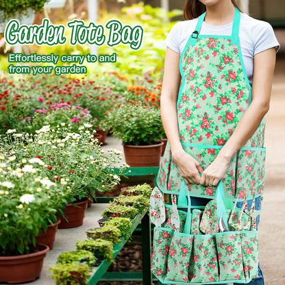 Garden Tools Set, JUMPHIGH 10 PCS Heavy Duty Gardening Tools Includes Hand Trowel Rake Weeder Pruner, Gardening Gifts for Women, Garden Kit with Tote Bag, Apron, Gloves, Kneeling Pad