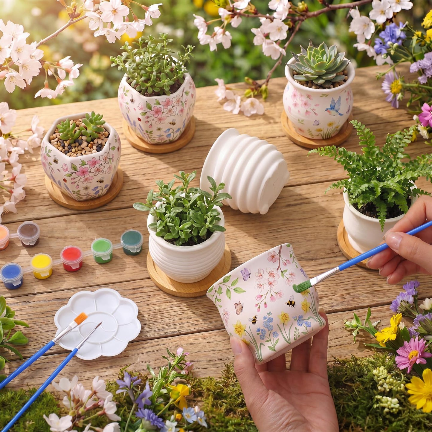 Leitee 22pcs Flower Pots 3 Inch Paint Your Own Ceramic Pot Craft Kit Ready-to-Paint Small Succulent Pots Bulk with Drainage Hole Paint Set Mini Paintable Plant Vase for Spring Birthday DIY Gift