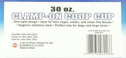 SPOT Coop Cup Bolt Clamp - Stainless Steel Hanging Bowl for Pet Crates, Easy Install, Chew-Proof, Removable Water/Kibble Bowl for Medium Dogs, Cats, Large Birds, Reptiles - 3.75 Cups (30 Oz)