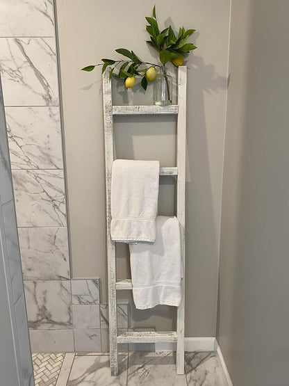 BARNWOODUSA Rustic Farmhouse Decorative Ladder - Our 47 inch Ladder can be Mounted Horizontally or Vertically and is Crafted from Refurbished Wood No Assembly Required White