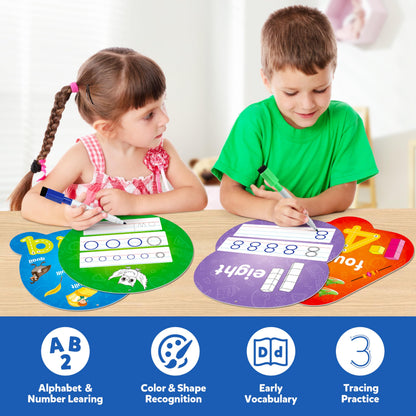 D-FantiX 55 Pcs Dry Erase Number & Alphabet Flash Cards for Toddlers, Double Sided Write and Wipe Educational Preschool Flashcards, Number Colors Shapes Letters Tracing Handwriting Practice for Kids