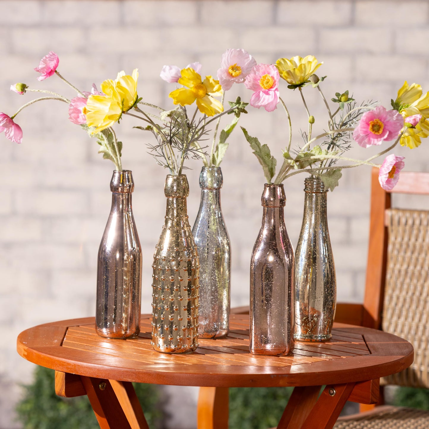 Evergreen Garden Glass Bottles for Bottle Tree, Wine Bottles for Decorativation Indoor Outdoor Wedding Christmas Party Decor (Mercury Glass, Set of 5)