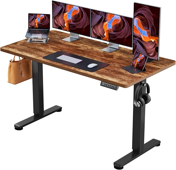ErGear Height Adjustable Electric Standing Desk, 55 x 28 Inches Sit Stand up Desk, Memory Computer Home Office Desk, Vintage Brown