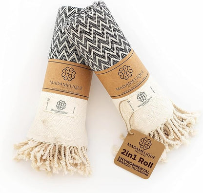 Madamelique Exclusive Hand Towels Set of 2-18 x 40 Inches - Decorative Bathroom Peshtemal Towel for Hand, Face, Hair, Yoga, Tea, Dishcloth, Kitchen and Bath - 100% Pure Cotton (Black)