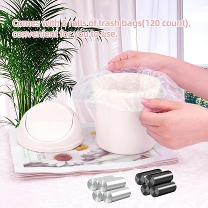 QLFJ-FurDec 4 Pcs Plastic Mini Trash Can with Swing Lid, Tiny Desktop Wastebasket Garbage Bin with 240 Trash Bags for Office, Kitchen, Vanity Tabletop, Bedroom, Bathroom