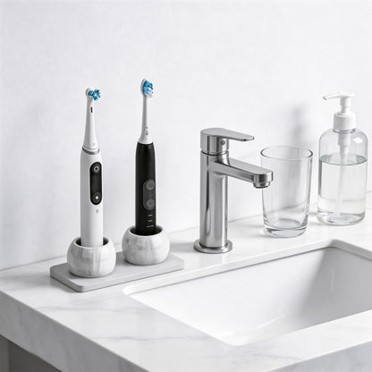 2 Pack Ceramic Toothbrush Holder with Diatomite Toothbrush Tray for Bathroom Shower Countertop Storage Organizer, Small Toothpaste Razor Electric Tooth Brush Head Stand (Grey)