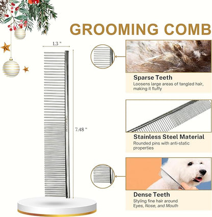 Grooming Dog Slicker Brush for Toy Poodle, Small Doodles & Maine Coon Cats - Best Dog Brush for Cockapoo Cavapoo Maltipoo and Pomeranian - Pet Slicker Brush & Comb Kit for Cats & small Great Pyrenees