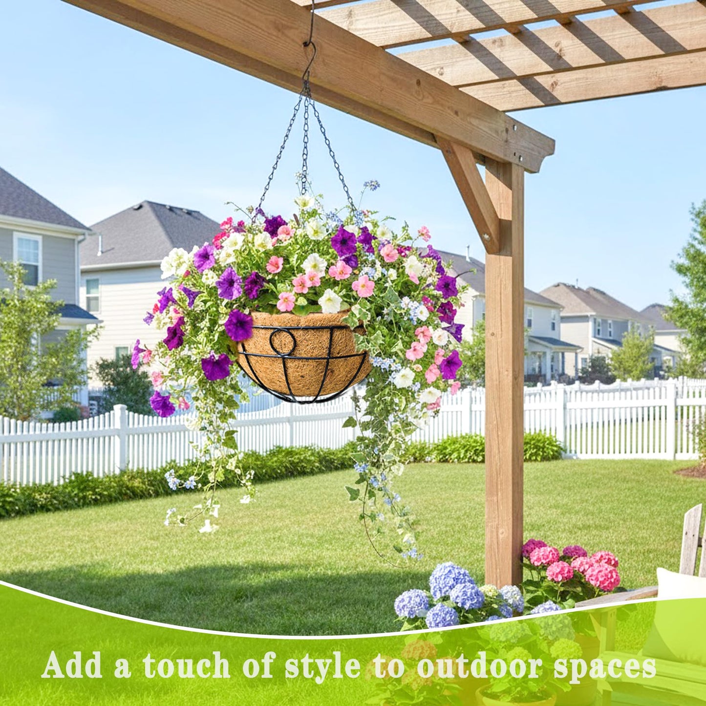 JFFLYIT 4 Pack 12" Round Metal Hanging Basket for Outdoor Plants Durable Large Hanging Planter with Coco Coir Round Plant Holders Planter for Outside Garden Decoration (Circular)