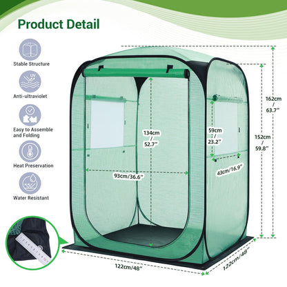 Ohuhu Pop Up Greenhouse for Outdoors, Portable Walk-in Mini Green House with Removable PE Mat & Mesh Window Fast Set-up GreenHouses for Indoor Outside Protecting Plant from Cold Frost & Birds