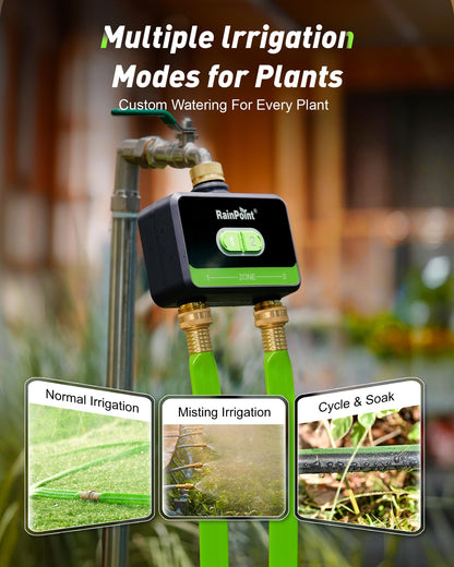 RainPoint WiFi Water Timer for Garden Hose with Brass Inlet & Outlet, 2-Zone Smart Hose Timer, WiFi Irrigation Controller via APP/Voice Control, Automatic Sprinkler Watering System for Lawns and Yard