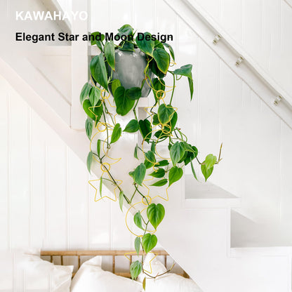 20 Pcs Plant Trellis for Climbing Plants, Chain Trellis, Garden Plant Wall Trellis, Vine Support Houseplant Accessories for Monstera, Pothos, Ivy, Climbing Plants Indoor Outdoor (Gold Moon and Star)