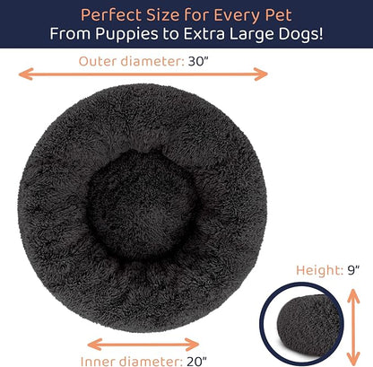 Donut Dog Bed - Premium Comfort for Anxiety Relief - Fluffy & Calming Design with Ultra-Plush Support | Cozy Round Dog Bed with Super Soft Circle Style (Black, Medium)