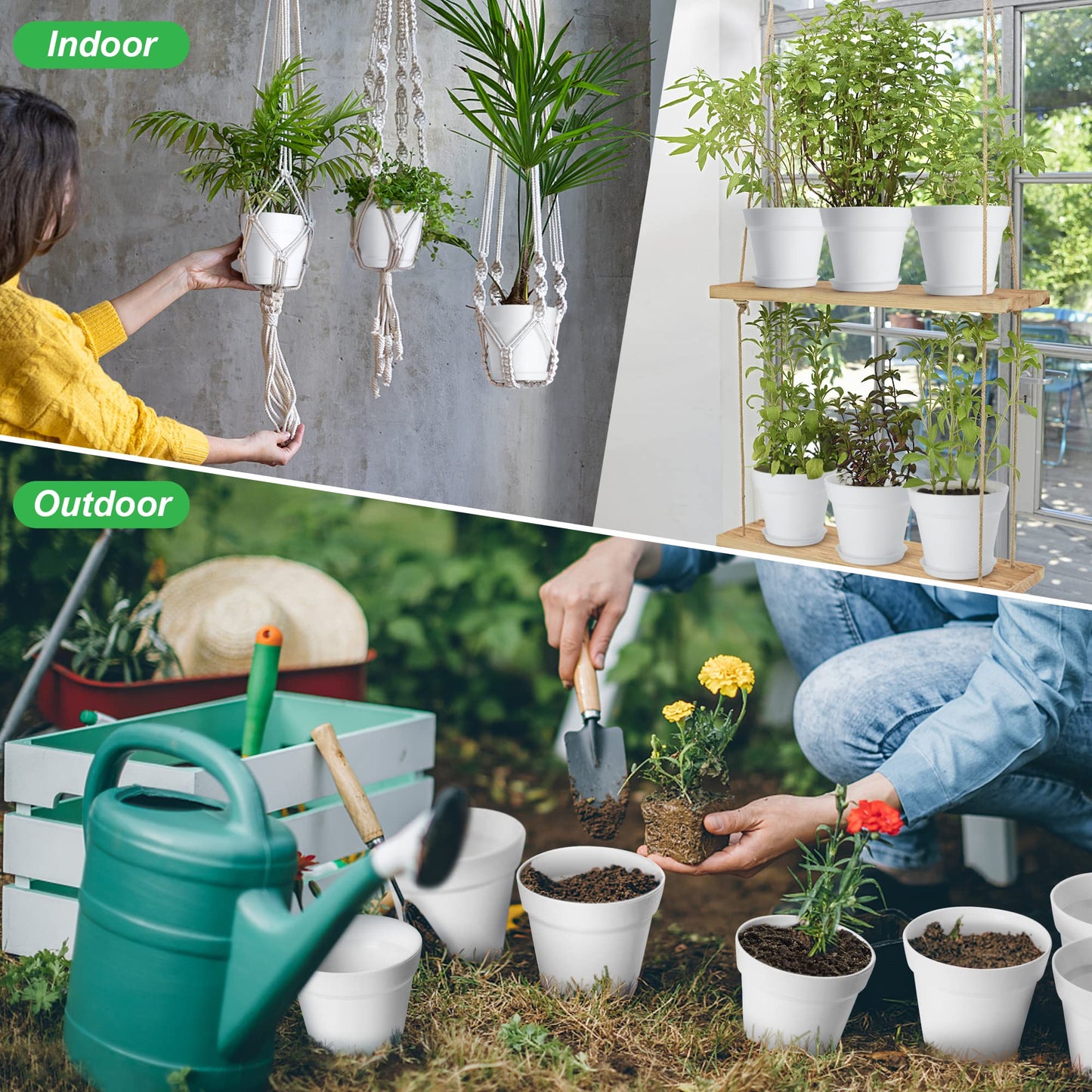 FHWTY 16 Pack Plastic Plant Pots YE & 16 Pack Plastic Plant Pots BK