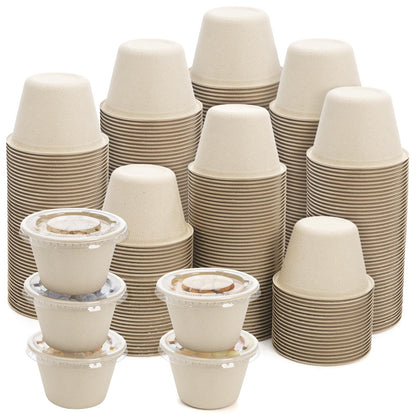 Tebery 200 Pack 4 Oz Disposable Condiment Portion Cups, Small Sauce Dipping Container with Clear Lid, Leak Proof Souffle Ramekin Bowl, Sample Serving Cup for Snack Tasting, Charcuterie, Natural Color