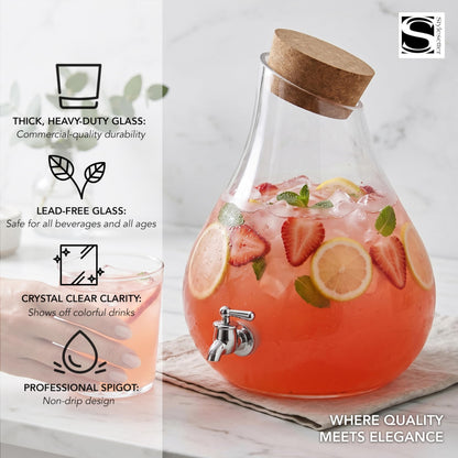 Style Setter Beverage Dispenser Cold Drink Dispenser Glass Jug, Metal Stand & Leak-Proof Acrylic Spigot Great for Parties, Weddings & More (2.5 Gallon, Glass with Cork Lid)