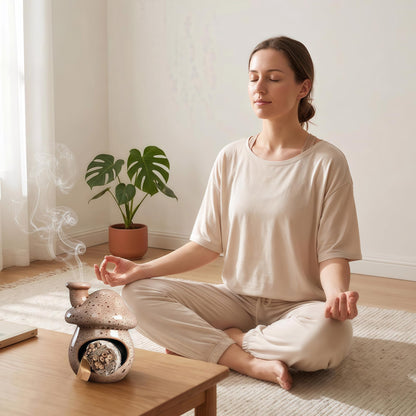Zynzthos Mushroom Incense Holder, Ceramic Palo Santo Holder – Suitable for Burning Sage & Palo Santo - Mini Chimenea-Style Burner, an Incense Burner for Spiritual Meditation, Yoga or Home Decoration