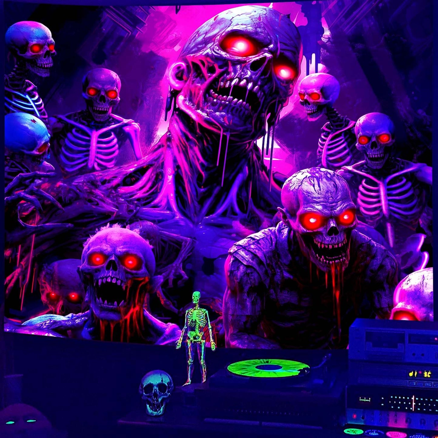 puuiui Halloween Blacklight Tapestry Skull Wall Goth Skeleton Hanging Horror Uv Black Light Tapestries for Bedroom Living Room Men dorm Wall Party Decor, 39.4Wx31.5L