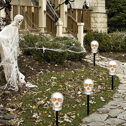 C7 Halloween Skull Pathway Stake Lights, 7 Ft Halloween Pathway String Lights with 4 C7 Bulbs, Stake, Halloweens Decorations Driveway Markers Lights for Outdoor Holiday Garden Walkway Party Lighting