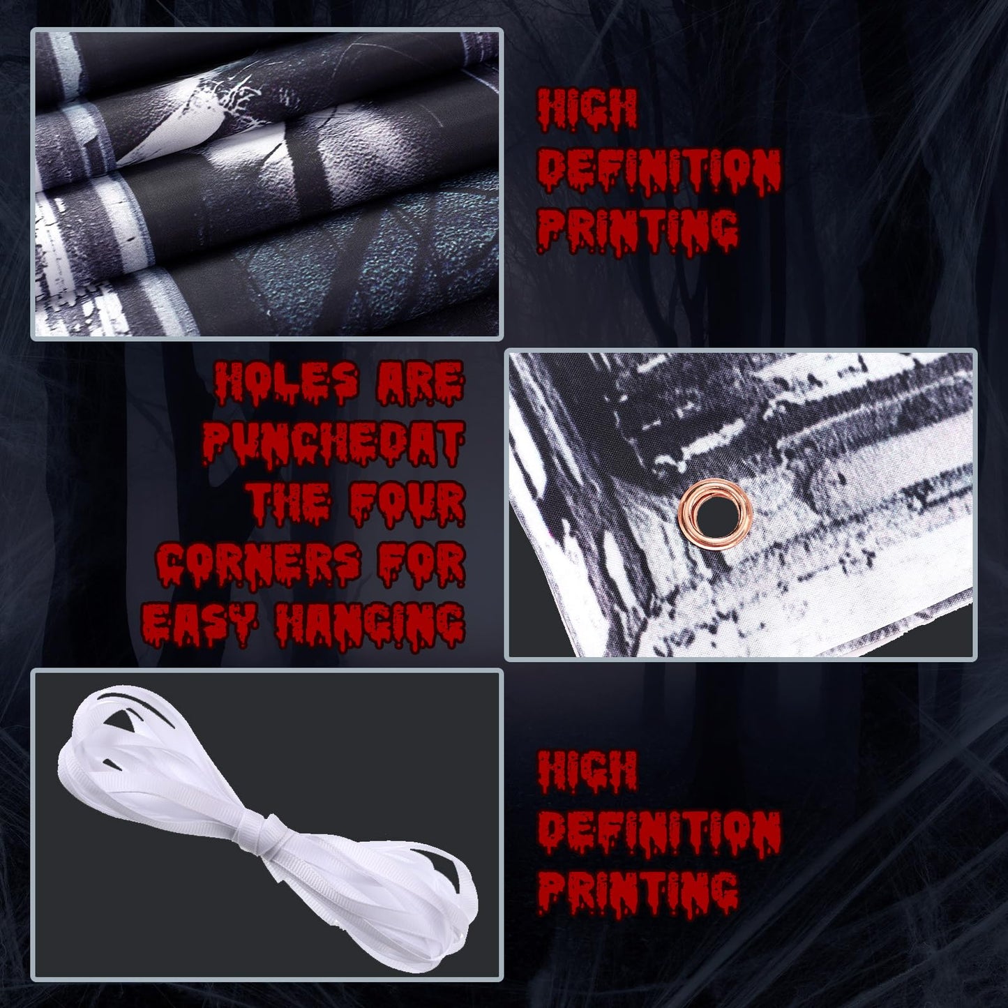 Fanfanwin 3 Pcs Halloween Window Door Covers Set Halloween Scary Window Curtain and Door Cover Spooky Silhouette Props Poster for House Decor(Female Ghost)