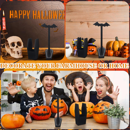 Uiifan Gothic Paper Towel Holder Bat Paper Towel Holder Coffin Kitchen Utensil Holders Halloween Gothic Kitchen Accessories Black Wood Spooky Decor for Home Table Bathroom Gifts Decoration