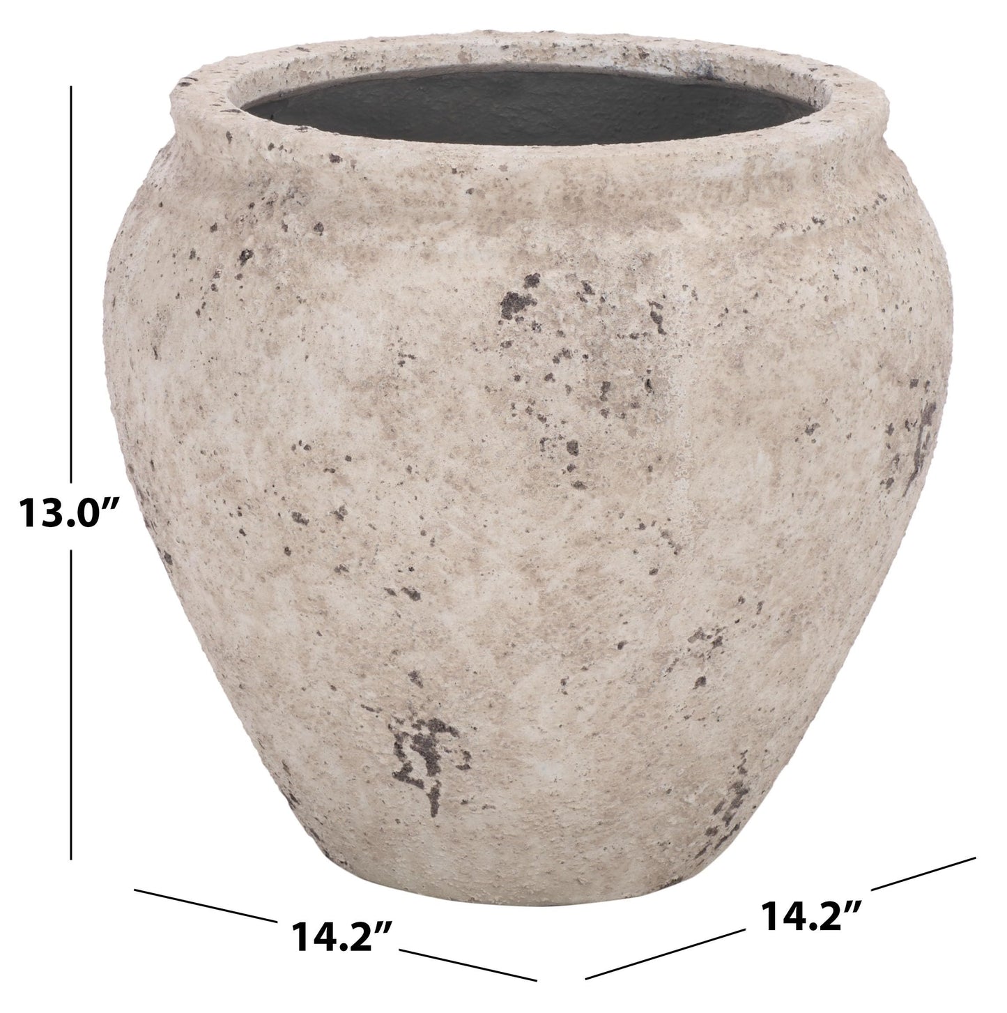 SAFAVIEH Outdoor - Ramsey Planter Pot with Drainage - Antique White Ficonstone Cement - Weather Resistant - Ideal for Patio, Garden, Backyard, 14.2" W x 14.2" D x 13" H (PAT1553B)