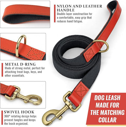 Dog Collar and Leash Set with Metal Quick Release Buckle, Adjustable, Breathable Nylon, Durable, Soft and Comfortable, No Pull for Walking and Training, Blue-Black, XL (16.9"-26")
