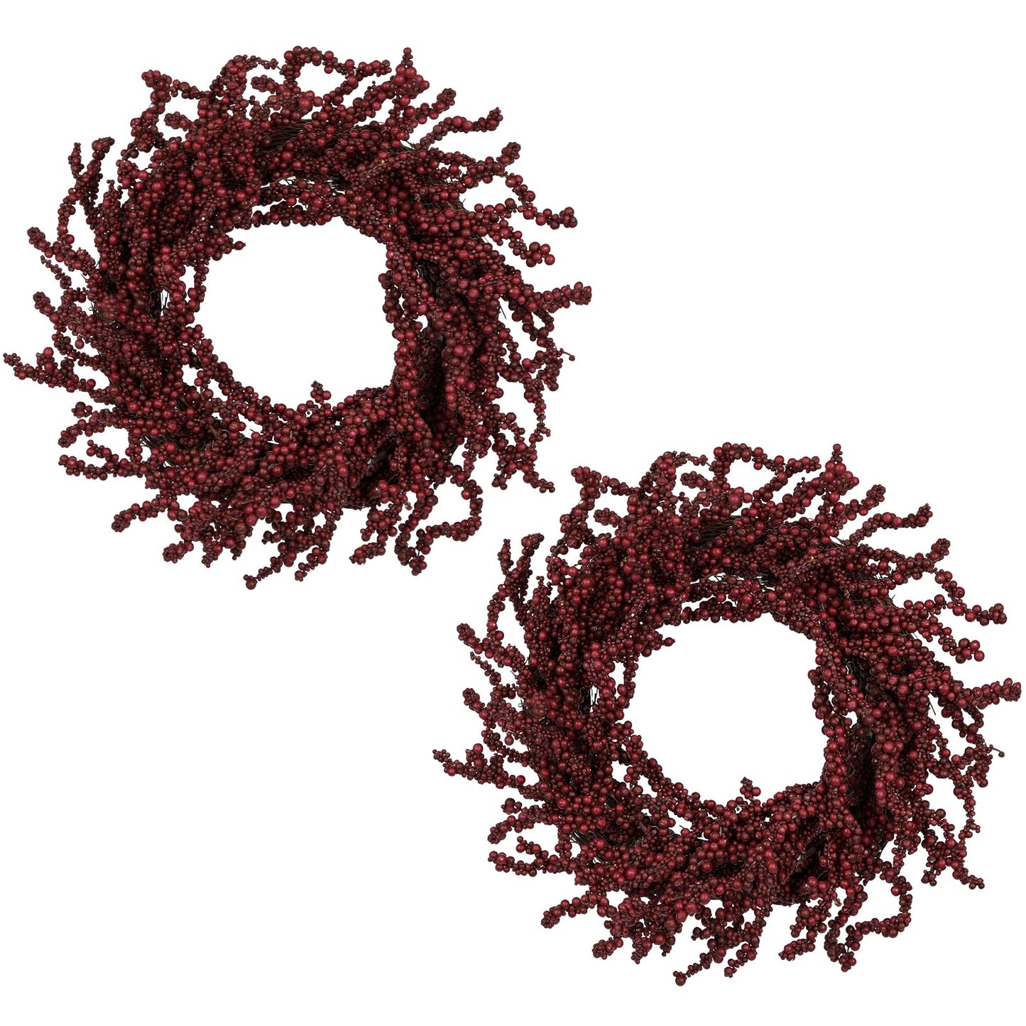 Briful 2 Pack Fall Berry Wreaths 12in Artificial Burgundy Foam Berry Wreath for Front Door Small Outdoor Fall Wreath for Autumn Home Wall Mantle Porch Thanksgiving Halloween Decor
