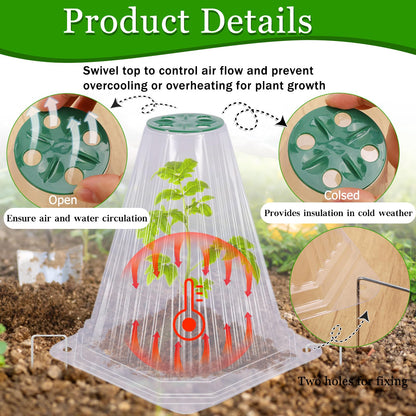 VICAMB 20 Pack Garden Cloches for Plants with 40PCS Ground Stakes,Clear Reusable Bell Covers with Rotatable Vent for Plant Protection,Garden Protector from Animals Birds Chicken,7.9" H X 6.7" D