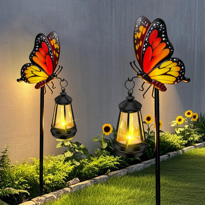 Solar Lights Outdoor Waterproof 2 Packs Butterfly Garden Decor Stakes,32.28in Garden Butterfly with Solar Lights,Birthday Gifts for Women Mom,Metal Decorative Lights for Yard Art Patio Porch Lawn