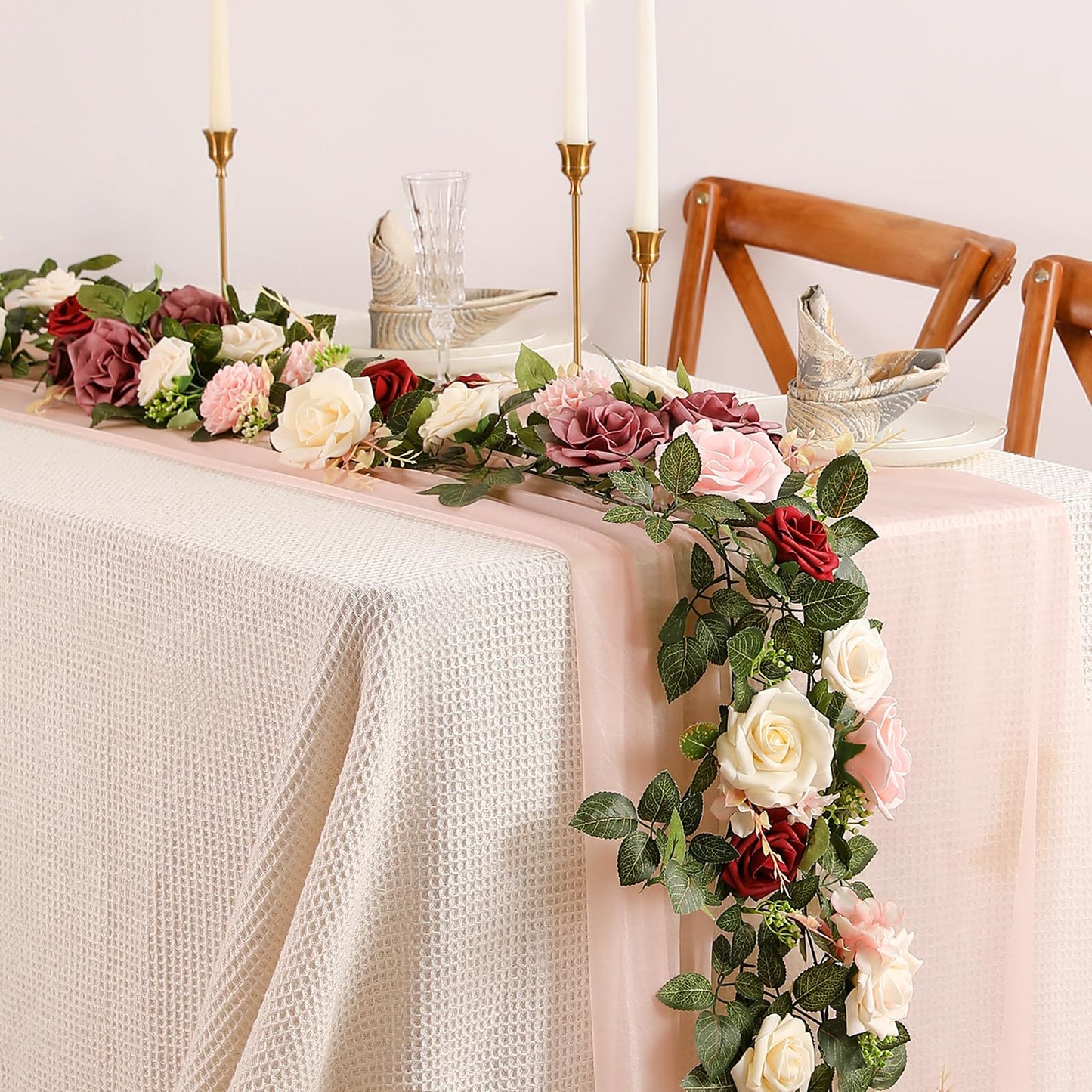 5FT Artificial Rose Flower Burgundy Fake Floral Garland for Wedding Ceremony Backdrop Arch Flowers Table Centerpieces Decorations
