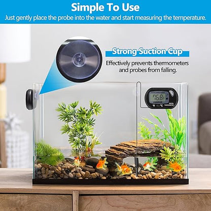 DaToo Aquarium Thermometer with Large LCD Display Fahrenheit/Celsius(℉/℃) Fish Tank Thermometer for Aquarium Reptile Terrarium Digital Water Thermometer with Suction Cup(2 Pack)