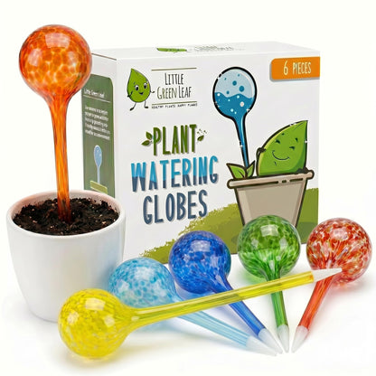 Little Green Leaf Automatic Plant Watering Globes Self Watering Planter Inserts (Set of 6) | Hands Free Multicolor Glass Bulbs | Planter Spikes to Support Indoor & Outdoor Plant Health (350ml)
