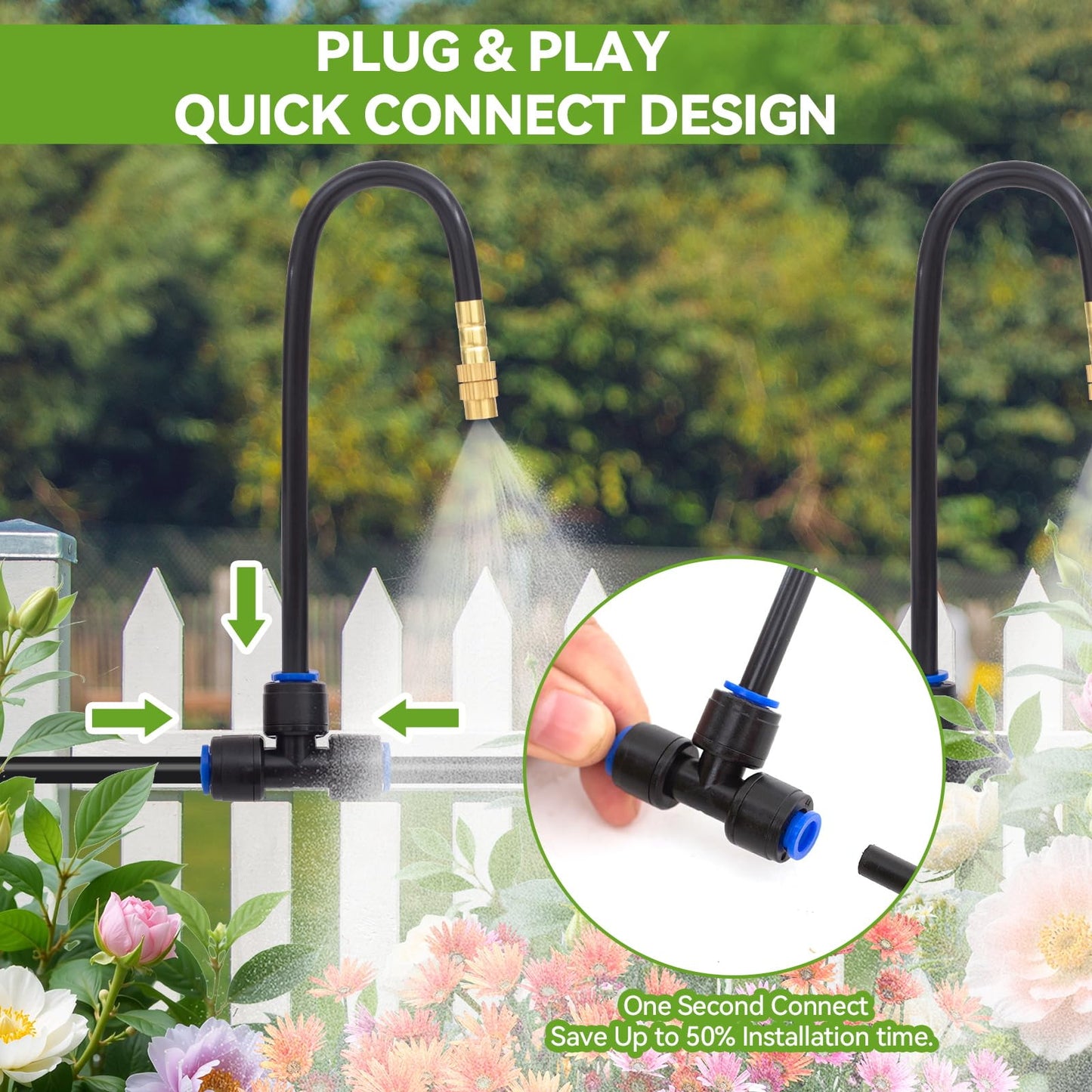 Drip Irrigation Parts ONLY 6pcs of 360° Adjustable Arm Sprayer Copper Nozzles and Quick Connect Base - No Tubing No Faucet Adapter