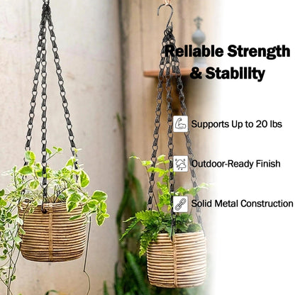 8 Pack 19.6（50cm） Inch Hanging Basket Chains 3 Point Black Metal Hanging Chains with Hooks for Plant Flower Pot Basket, Replacement Chain Hangers for Lantern, Bird Feeder, Planter, Indoor and Outdoor