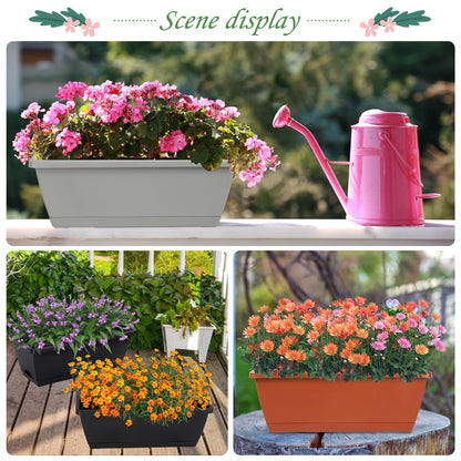 Lysjtsr 12Pcs 17Inches Rectangle Planter Box with Drainage Holes and Trays Plastic Planters Flower Boxes Pots for Indoor Outdoor Plants Patio Garden Home Decor Porch Yard (Red)