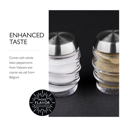 Cole & Mason Bray Salt & Pepper Shaker Set - Wide Neck Salt and Pepper Shakers - Inverted Shaker Set - Partially Filled Spice Tools - Hand Wash Kitchen Tools - Clear