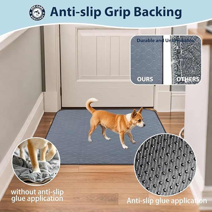 Washable Pee Pads for Dogs, 48x48 Reusable Puppy Pads with Fast Absorbent, Waterproof Reusable Pee Pads for Whelping, Traing, Incontinence and Potty, 3 Pack, Grey.
